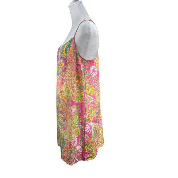 Lilly Pulitzer Pink Yellow Paisley Silk Slip Dress Sz L Racer Back Lined Resort - Picture 3 of 8
